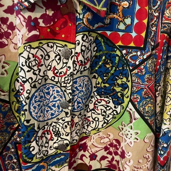 Vintage 90s rainbow colored funky print cotton jacket modern size Large - Picture 2 of 10